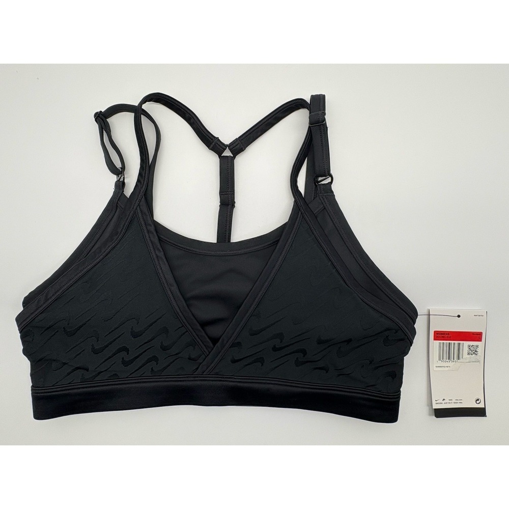 NWT Nike Indy Icon Clash Dri Fit Sports Bra Black Swoosh Women's L
